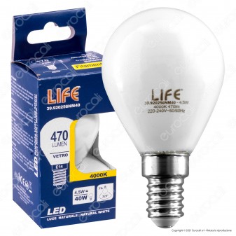 Life Lampadina LED E14 4,5W MiniGlobo P45 Milky Filamento - mod....
