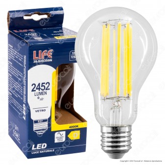 Life Lampadina LED E27 Filament 18W Bulb A70 Vetro Trasparente - mod. 39.920359N