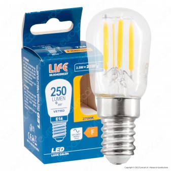 Life Lampadina LED E14 Filament 2.5W Tubolare T26 Transparent - mod....