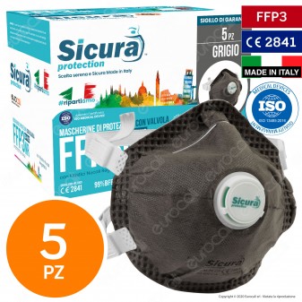 Sicura Protection 5 Mascherine Protettive Filtranti Monouso Colore Grigio...