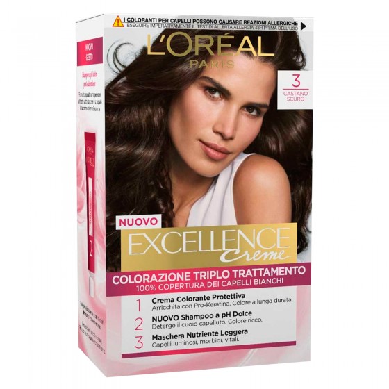 L'Oréal Paris Excellence Colorazione Permanente 3 Castano Scuro L'Oréal Paris Excellence Colorazione Permanente 3 Castano Scuro