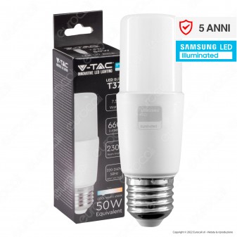 V-Tac VT-237 Lampadina LED E27 7.5W Bulb T37 Tubolare SMD Chip Samsung - SKU...
