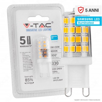 V-Tac VT-204 Lampadina LED G9 Spotlight 3W Tubolare SMD Chip Samsung - SKU...