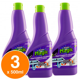 Mister Magic Trattamento Scarichi Lavelli e Docce - 3 Flaconi da 500ml