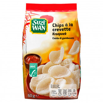 Suzi Wan Chips à la Crevette Cialde di Gamberetti Certificato ASC - Busta da 50g