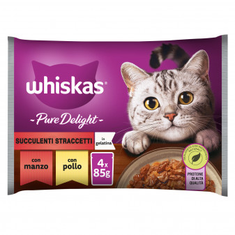 Whiskas Pure Delight Cibo per Gatti Straccetti di Manzo e Pollo in Gelatina -...