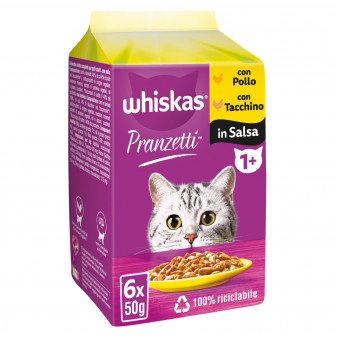 Whiskas Cibo per Gatti Pranzetti in Salsa Carni Bianche - 6 Bustine da 50g