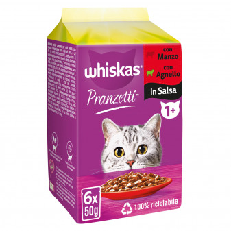 Whiskas Cibo per Gatti Pranzetti in Salsa Carni Miste - 6 Bustine da 50g