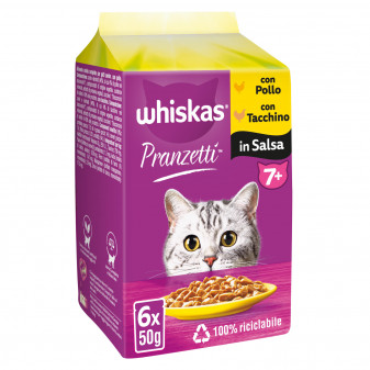 Whiskas Cibo per Gatti Senior Pranzetti in Salsa Carni Bianche - 6 Bustine da...