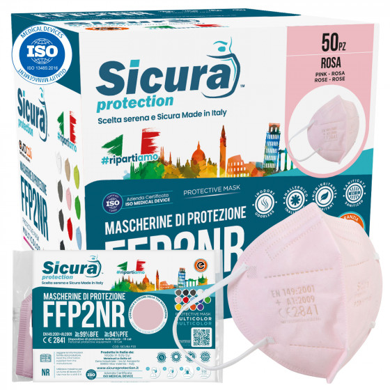 Sicura Protection 50 Mascherine Protettive Colore Rosa Monouso con Sicura Protection 50 Mascherine Protettive Colore Rosa Monouso con