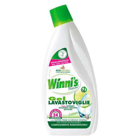 Winni's Naturel Gel Lavastoviglie al Limone Formula 4in1 24 Lavaggi - Flacone da 600ml