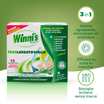  Winni's Naturel Tabs Lavastoviglie Lemon Pronte all'Uso - 1 confezione da 15 pastiglie