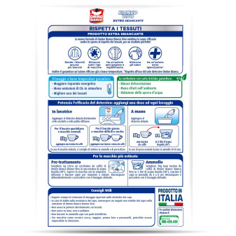 Omino Bianco Additivo in Polvere Bianco Vivo Extra Sbiancante 5in1 per Lavatrice e Bucato a Mano - Confezione da 500g