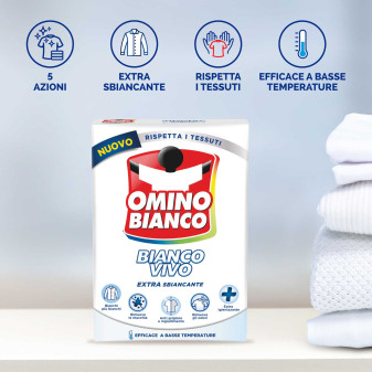 Omino Bianco Additivo in Polvere Bianco Vivo Extra Sbiancante 5in1 per Lavatrice e Bucato a Mano - Confezione da 500g