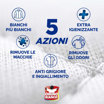 Omino Bianco Additivo in Polvere Bianco Vivo Extra Sbiancante 5in1 per Lavatrice e Bucato a Mano - Confezione da 500g