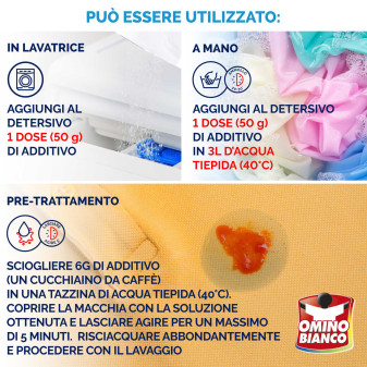 Omino Bianco Additivo in Polvere Bianco Vivo Extra Sbiancante 5in1 per Lavatrice e Bucato a Mano - Confezione da 500g