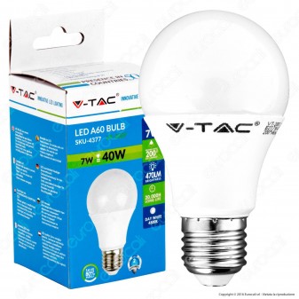 V-Tac VT-2007 Lampadina LED E27 7W Bulb A60 - SKU 4376 / 4377 / 4378