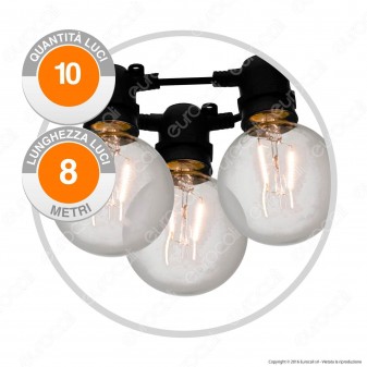 Catena 10 Lampadine LED Globo G80 Filament Bianco Caldo - per Interno e Esterno
