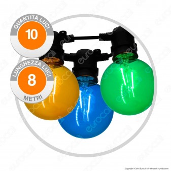 Catena 10 Lampadine LED Globo G80 Filament Multicolor - per Interno e Esterno