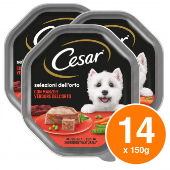 Cesar Selezioni dell'Orto con Manzo e Verdure Cibo per Cani - 14 Vaschette da...