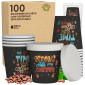 Immagine 1 - Bicchierini da Caffè in Carta Riciclabile Fantasia StrongLifeCUP da 65ml con Coperchi - Confezione da 100