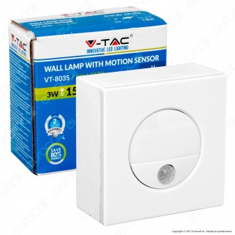 V-Tac VT-8035 Punto Luce LED da Incasso Quadrato 3W con Sensore di Movimento - SKU 5570