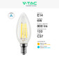 Immagine 4 - V-Tac VT-2327 Lampadina LED E14 6W Candela C37 Filament Vetro Trasparente - SKU 212848 / 212850