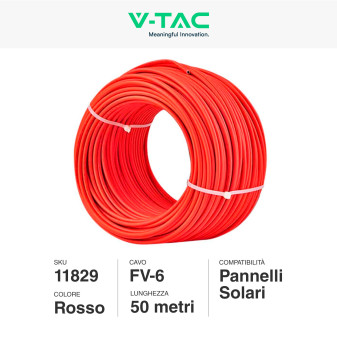 Cavo FV-6 per Pannelli Solari Fotovoltaici Rosso V-Tac 50mt