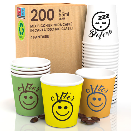 200 Bicchierini da Caffè in Carta Riciclabile DownUpCup Mix da 65ml 200 Bicchierini da Caffè in Carta Riciclabile DownUpCup Mix da 65ml