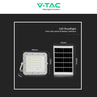 VT-40W Faro LED 6W IP65 Pannello Solare e Telecomando V-Tac