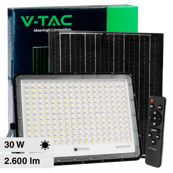 VT-240W Faro LED 30W IP65 Pannello Solare Telecomando Nero V-Tac VT-240W Faro LED 30W IP65 Pannello Solare Telecomando Nero V-Tac
