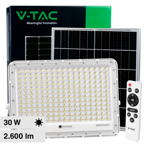 VT-240W Faro LED 30W IP65 Pannello Solare Telecomando Bianco V-Tac VT-240W Faro LED 30W IP65 Pannello Solare Telecomando Bianco V-Tac