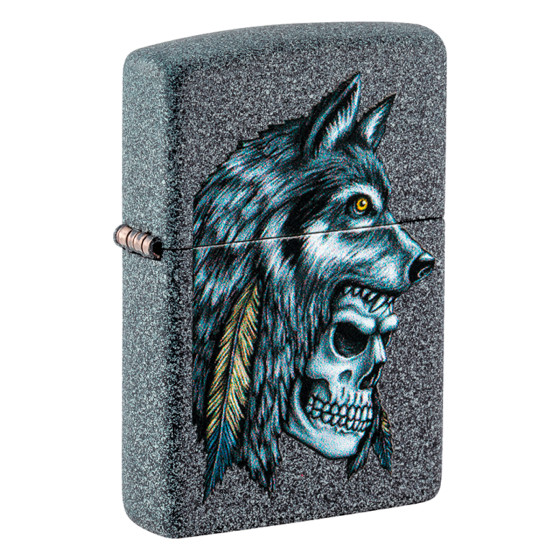 Accendino Zippo 29863 Wolf Skull Feather Design Ricaricabile Antivento Accendino Zippo 29863 Wolf Skull Feather Design Ricaricabile Antivento