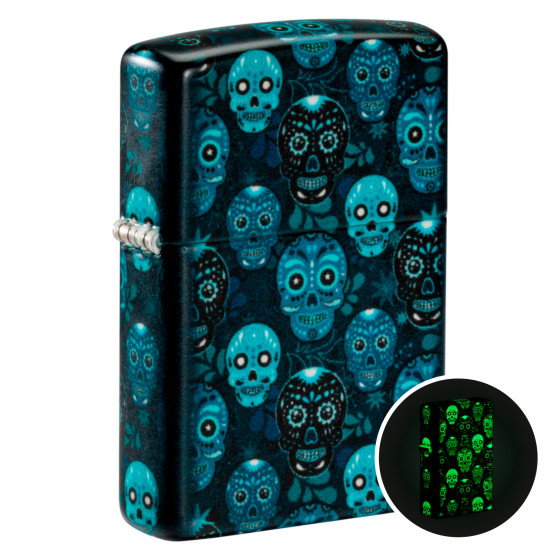 Accendino Zippo Premium 46017 Sugar Skulls Design Luminoso al Buio Accendino Zippo Premium 46017 Sugar Skulls Design Luminoso al Buio
