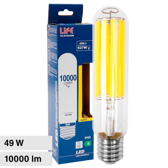 Lampadina LED E40 49W Tubolare T52 Filament IP65 in Vetro Life Lampadina LED E40 49W Tubolare T52 Filament IP65 in Vetro Life