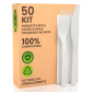 Immagine 1 - Set di Posate Ecologico in PLA Forchetta Coltello Tovagliolo Compostabili Sigillati Singolarmente - Confezione da 50 set