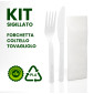 Immagine 2 - Set di Posate Ecologico in PLA Forchetta Coltello Tovagliolo Compostabili Sigillati Singolarmente - Confezione da 50 set