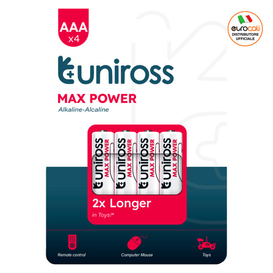 Uniross Max Power Alkaline LR03 Mini Stilo AAA 1,5V Pile Alcaline Uniross Max Power Alkaline LR03 Mini Stilo AAA 1,5V Pile Alcaline