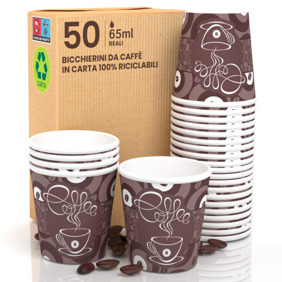 50 Bicchierini da Caffè in Carta Coffee Round da 65ml 50 Bicchierini da Caffè in Carta Coffee Round da 65ml