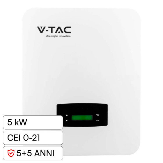 VT-6607105 Inverter Ibrido 5kW Monofase CEI 0-21 Pannelli Fotovoltaici V-Tac VT-6607105 Inverter Ibrido 5kW Monofase CEI 0-21 Pannelli Fotovoltaici V-Tac