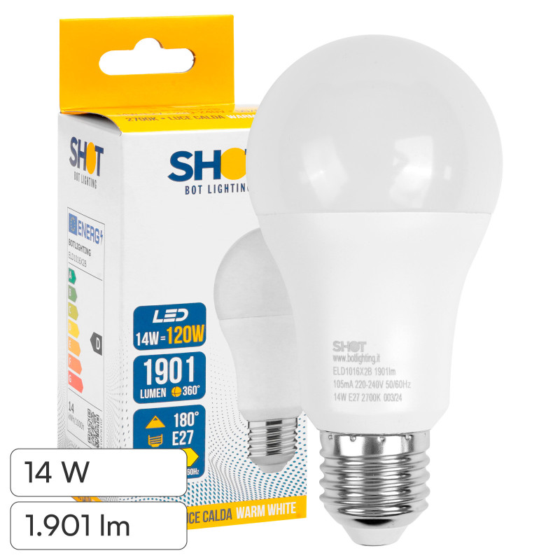 Bot Lighting Shot Lampadina LED E27 14W Goccia A60 SMD Bot Lighting Shot Lampadina LED E27 14W Goccia A60 SMD