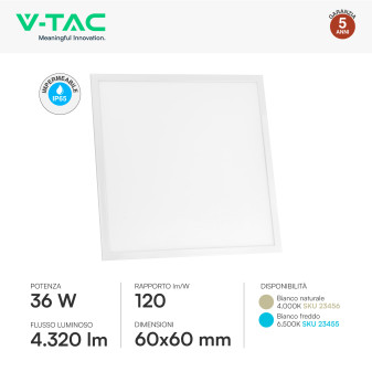 V-Tac VT-6235 6 Pannelli LED Quadrati 36W IP65 da Incasso