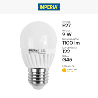 Imperia Lampadina LED E27 9W MiniGlobo G45 SMD Ceramica