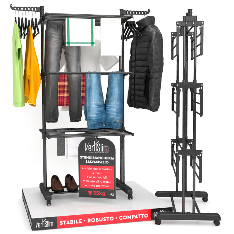 VertiSlim Dry Stendibiancheria Verticale 4 Livelli Salvaspazio Nero VertiSlim Dry Stendibiancheria Verticale 4 Livelli Salvaspazio Nero