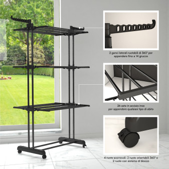 VertiSlim Dry Stendibiancheria Verticale 4 Livelli Salvaspazio Nero