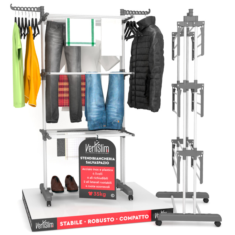 VertiSlim Dry Stendibiancheria Verticale 4 Livelli Salvaspazio Grigio VertiSlim Dry Stendibiancheria Verticale 4 Livelli Salvaspazio Grigio