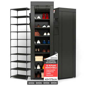 VertiCase Scarpiera Slim Salvaspazio 10 Ripiani Impermeabile Nera
