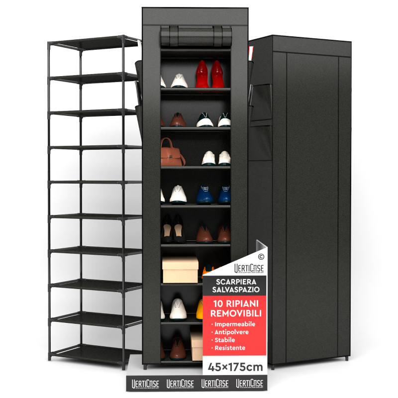 VertiCase Scarpiera Slim Salvaspazio 10 Ripiani Impermeabile Nera VertiCase Scarpiera Slim Salvaspazio 10 Ripiani Impermeabile Nera