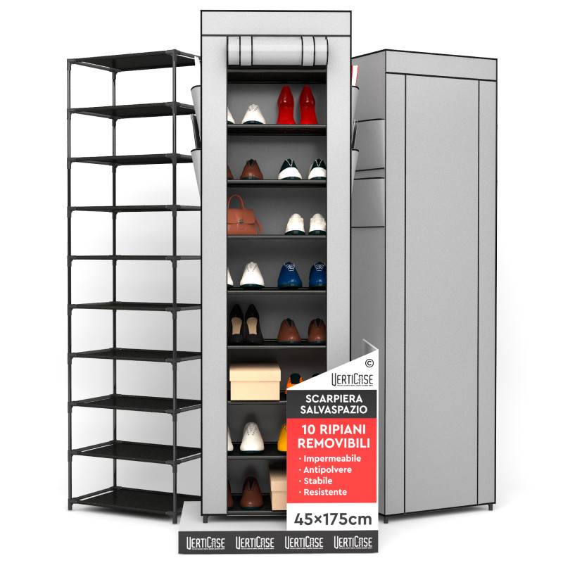 VertiCase Scarpiera Slim Salvaspazio 10 Ripiani Impermeabile Grigia VertiCase Scarpiera Slim Salvaspazio 10 Ripiani Impermeabile Grigia