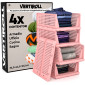 Immagine 1 - VertiRoll Cassetti Impilabili Scorrevoli Salvaspazio Portaoggetti per Armadio Cucina Bagno Colore Rosa - Organizer da 4 Cassetti